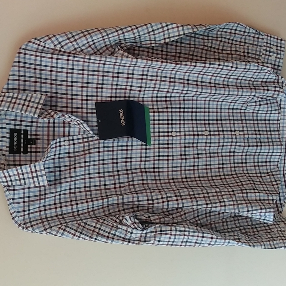 Bonobos button down shirt, red/white/blue, size m
